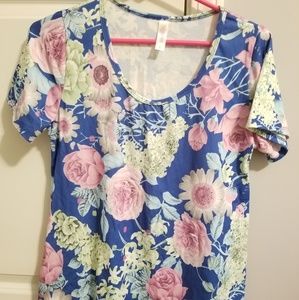 Lularoe Blue Floral Perfect Tee